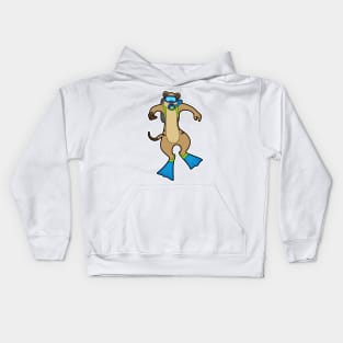 Meerkat at Diving with Swimming goggles Kids Hoodie